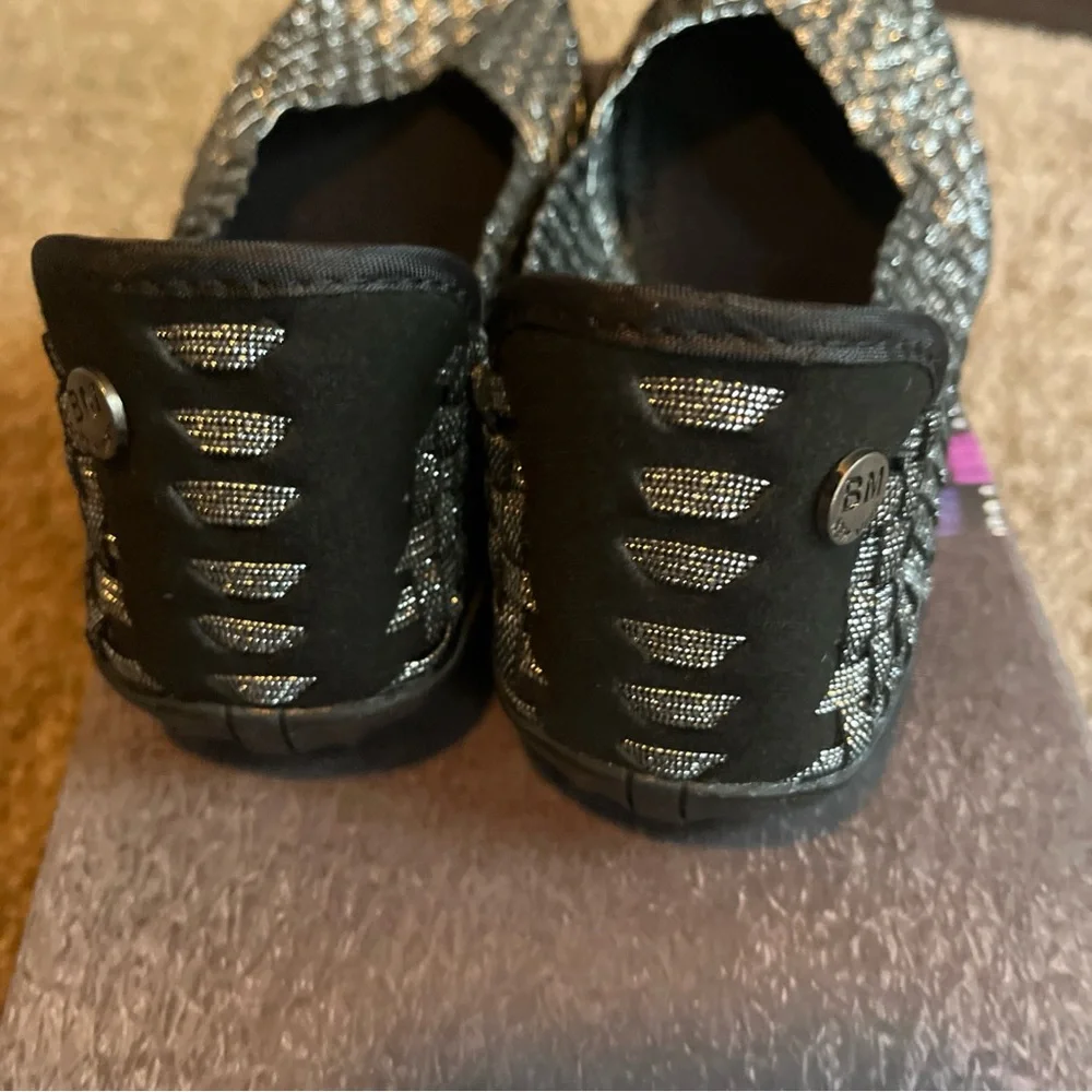 Bernie Mev Black silver shimmer catwalk Woven Flats new in box  memory foam